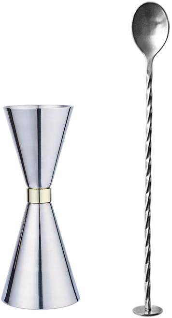 칼딘 더블 사이드 계량 칵테일 지거 30/45ml + 바스푼 세트, 실버 골드링, 1세트