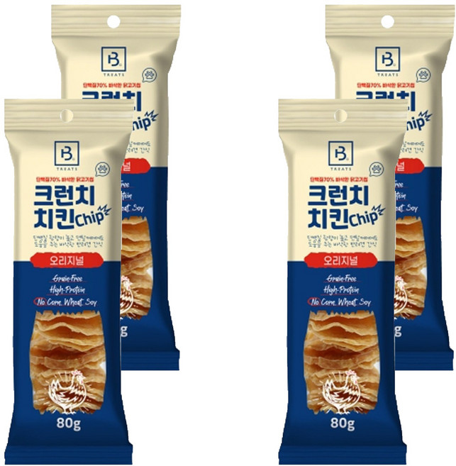 브리더랩 강아지 크런치 치킨 칩 오리지널, 닭고기, 80g, 4개