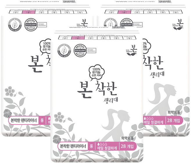 유기농본 착한 팬티라이너, 3개, 28개입, 롱