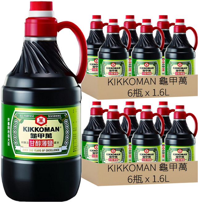 KIKKOMAN 龜甲萬 甘醇薄鹽醬油 PET, 1.6L, 12瓶