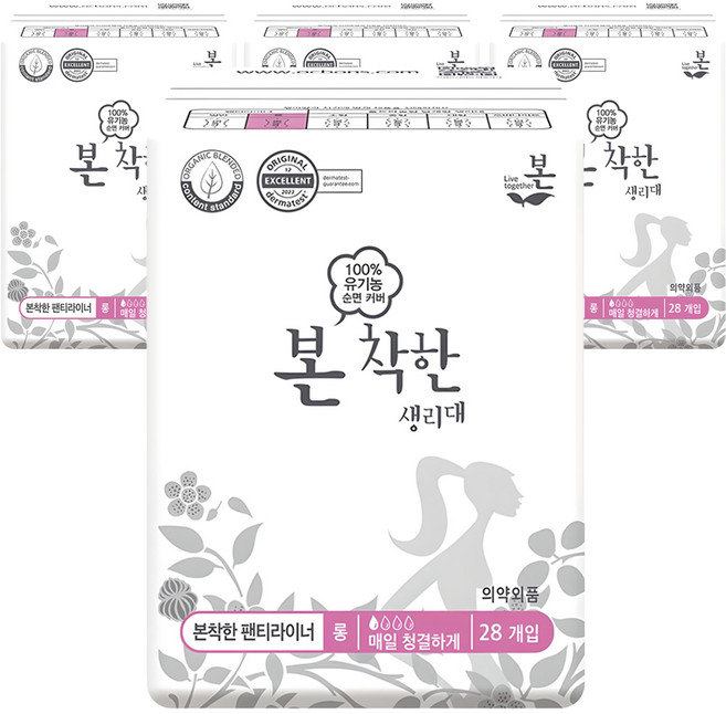 유기농본 착한 팬티라이너, 4개, 28개입, 롱