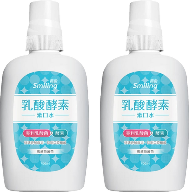 Smiling 百齡 乳酸酵素漱口水 瑪黛茶薄荷, 700ml, 2瓶