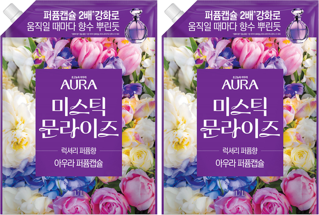아우라 퍼퓸캡슐 섬유유연제 미스틱문라이즈 리필, 1.7L, 2개