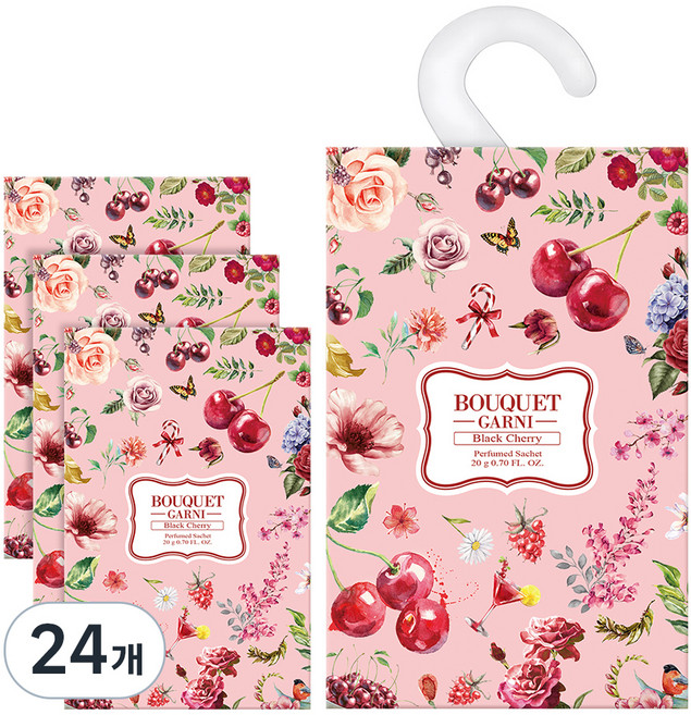 부케가르니 퍼퓸드 샤쉐 옷장방향제 블랙체리, 20g, 24개, 과일/트로피칼향