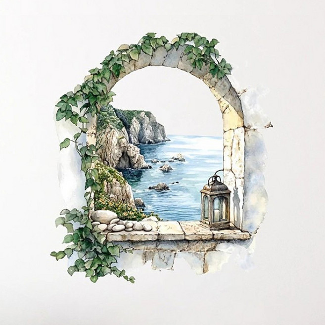 이음바이 지중해 창문 벽지 스티커