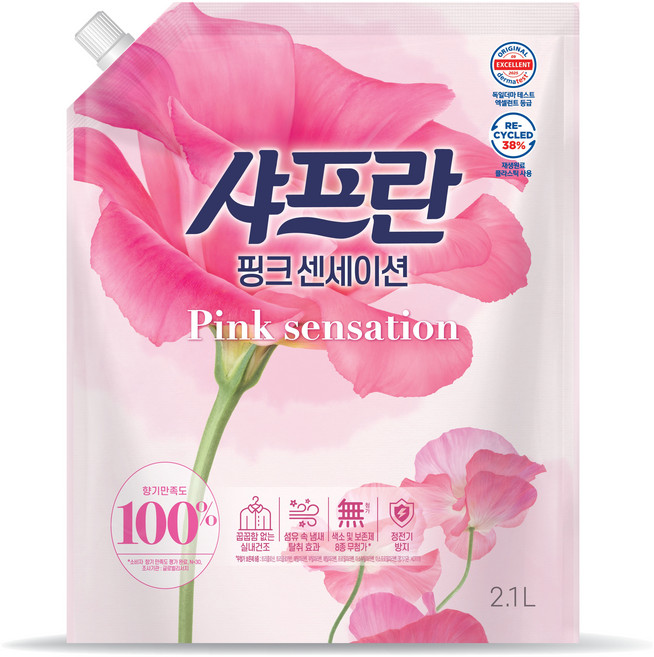 샤프란 섬유유연제 핑크 센세이션 리필, 2.1L, 1개, 1개입