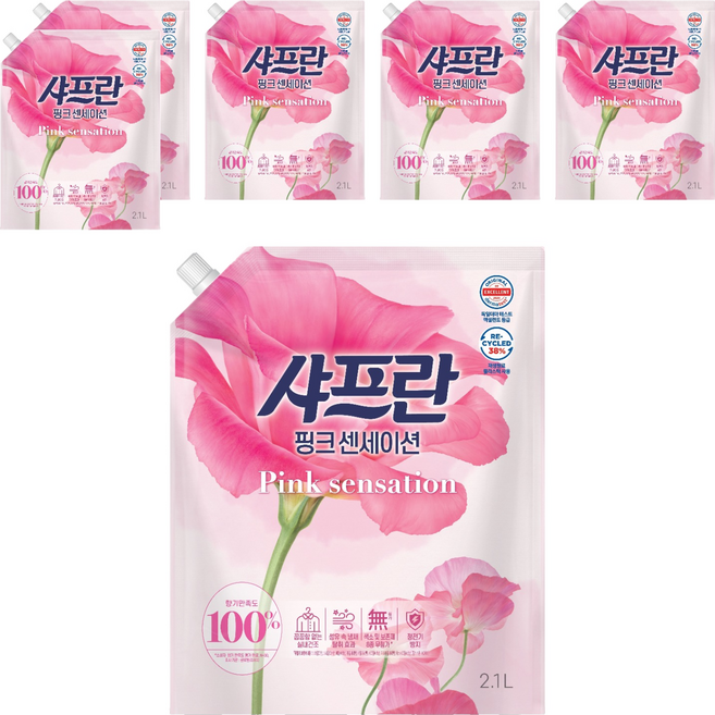 샤프란 섬유유연제 핑크 센세이션 리필, 2.1L, 6개