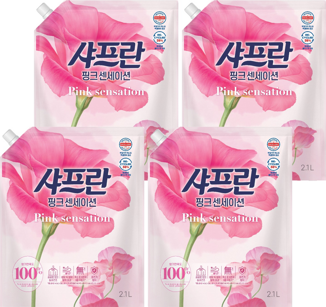 샤프란 섬유유연제 핑크 센세이션 리필, 2.1L, 4개