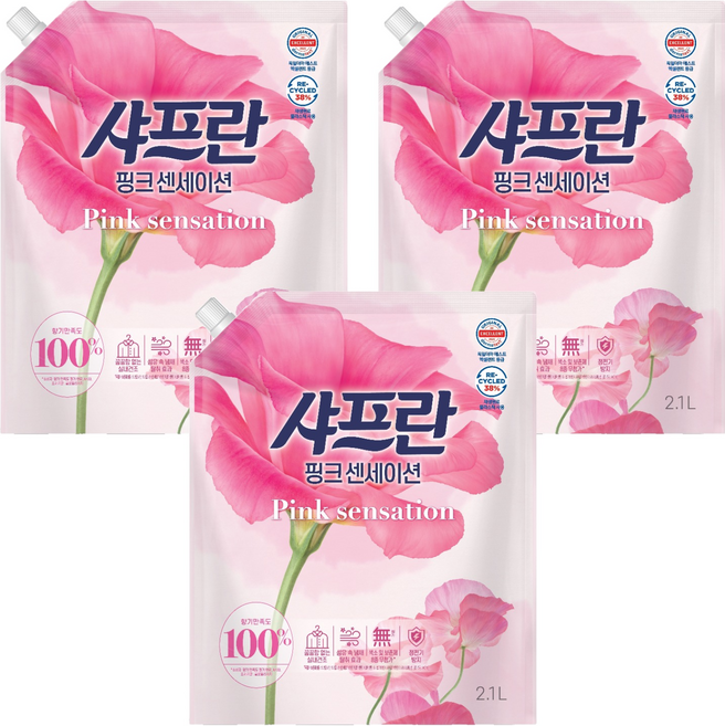 샤프란 섬유유연제 핑크 센세이션 리필, 2.1L, 3개