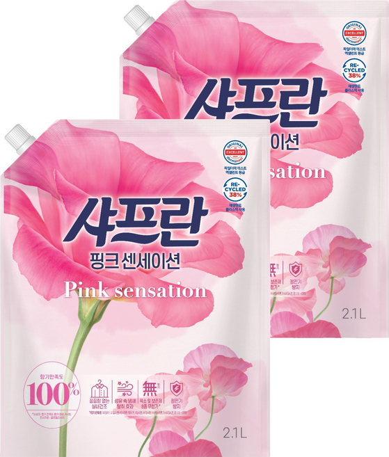 샤프란 섬유유연제 핑크 센세이션 리필, 2.1L, 2개