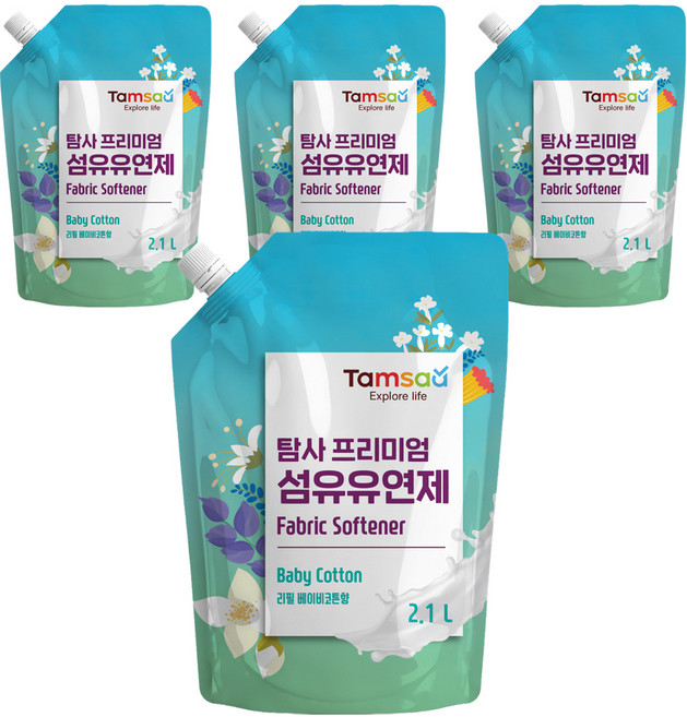 탐사 프리미엄 섬유유연제 베이비코튼, 2.1L, 4개