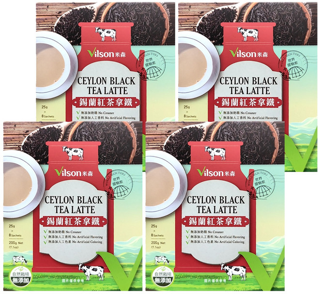 Vilson 米森 有機錫蘭紅茶拿鐵, 25g, 8包, 4盒