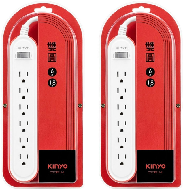Kinyo 1開6插雙圓延長線 CGC316-6, 1.8m, 粉色, 2個
