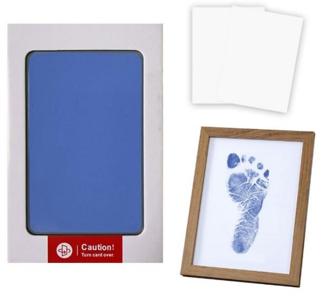 不髒手寵物嬰兒手印足跡印台套裝組 印台/ABS 相框/MDF密度板+壓克力, 藍色, 1組