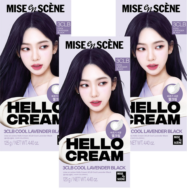 미쟝센 뉴 헬로크림 염색제, 쿨라벤더블랙, 3개