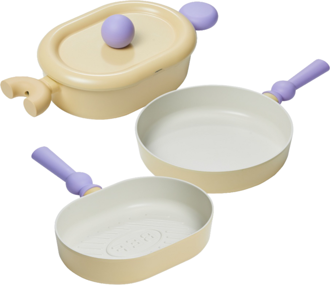 NEOFLAM 台灣原廠公司貨 Better Finger系列 IH爐可用鍋 鑄造3鍋, 黃色, 1套, C組 淺湯鍋24cm + 平底鍋24cm + 烤盤24cm