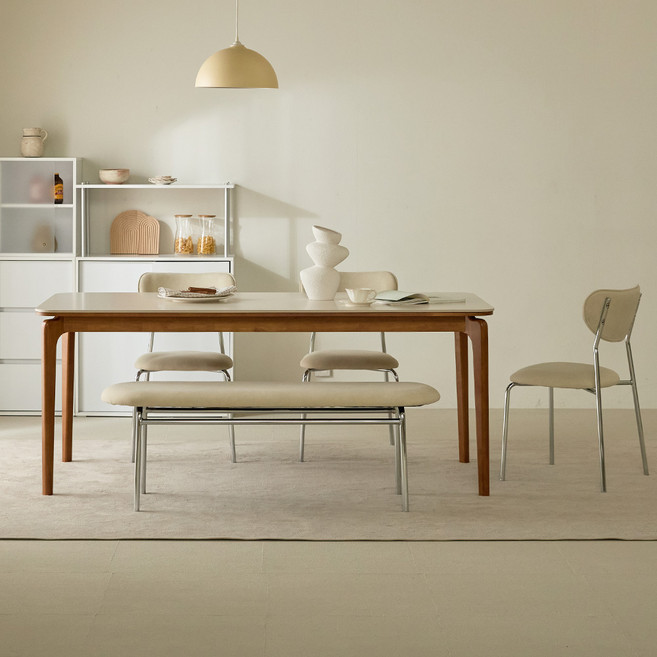 파로마 리샤르 세라믹 원목식탁 1800 세트 6인용 방문설치, 월넛 + 월넛베이지 + 화이트, 일반 3 + 벤치 1