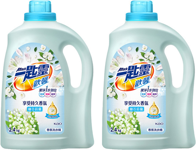 Attack 一匙靈 台灣公司貨 歡馨香氛洗衣精 幽谷鈴蘭香, 2.4kg, 2桶