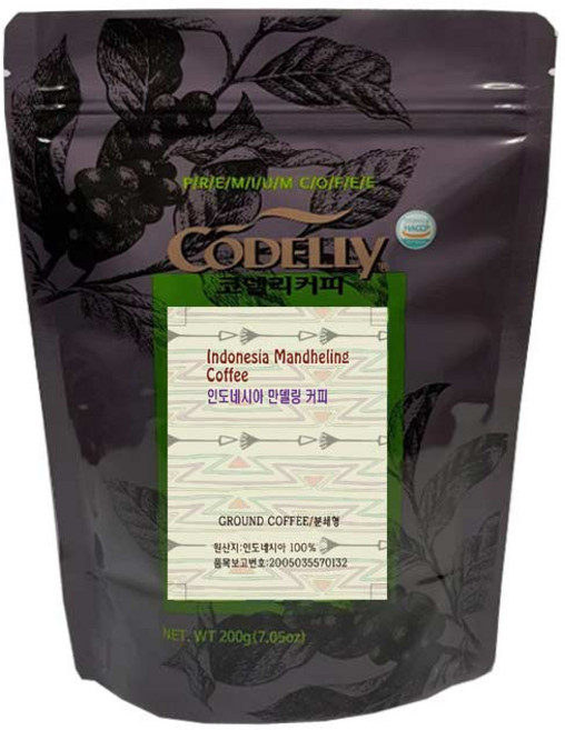 코델리 인도네시아 만델링 원두 분쇄커피, 200g, 커피메이커, 1개