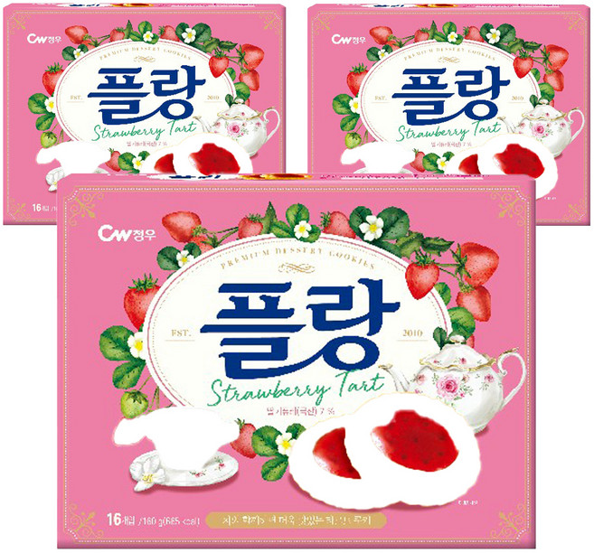 청우식품 플랑 딸기, 160g, 3개