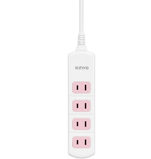 Kinyo 延長用電源線組 4插2孔 CG204-4, 1.2m, 白色 + 粉色, 1個