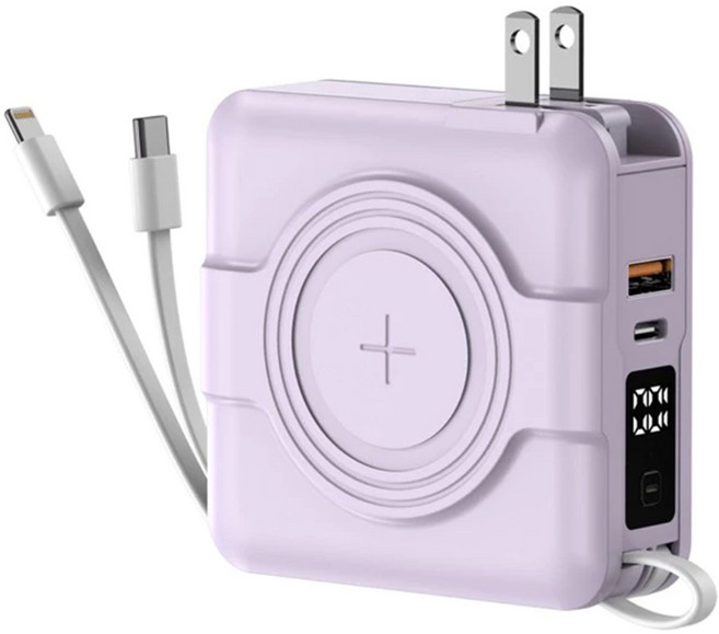 POLYWELL 寶利威爾 自帶線無線行動電源 10000mAh, KPB-2305, 紫色