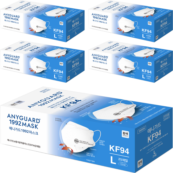 애니가드 뉴황사 방역용 마스크 대형 KF94, 25개입, 5개, 흰색