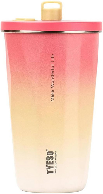 TYESO 泰碩 吸管咖啡杯 直徑9 x 17cm, 漸變粉, 600ml, 1個