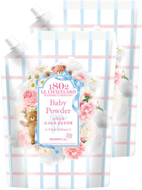 르샤트라1802 섬유유연제 베이비파우더 리필, 1.5L, 1개입, 2개