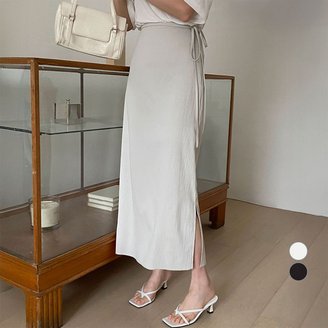 아피나르 여성용 주름 벨트 롱 스커트