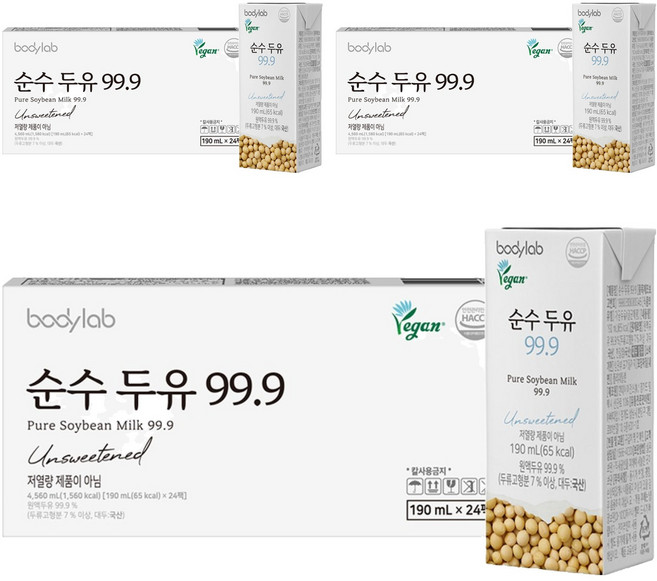 바디랩 순수 두유 99.9, 190ml, 72개