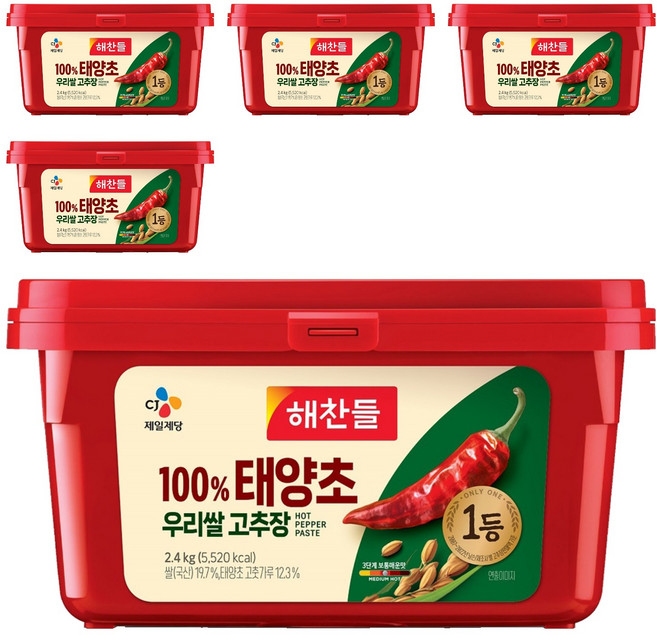 해찬들 100% 우리쌀 태양초 고추장, 2.4kg, 5개