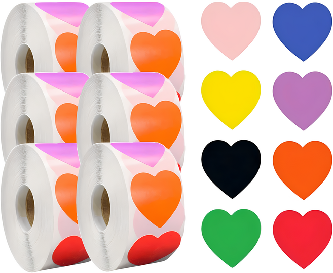 팬시플래닛 8색 하트스티커 500매입, 6개, 혼합색상