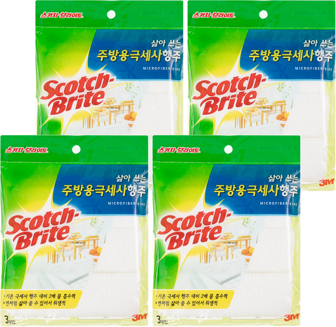스카치브라이트 삶아쓰는 주방용 극세사 행주 3p, 4개