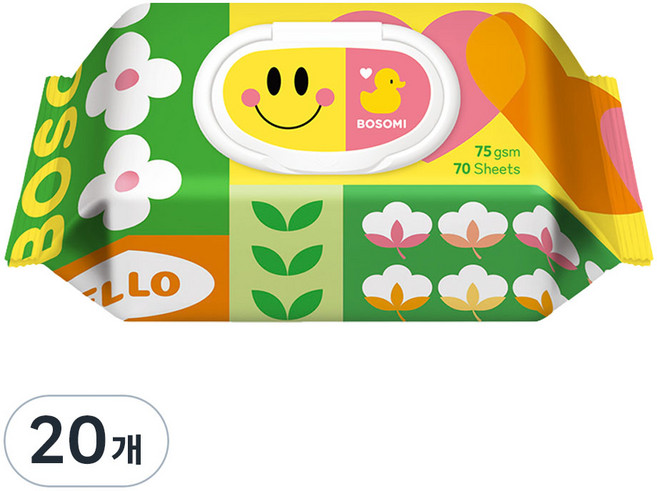보솜이 액션플레이 물티슈 캡형, 75g, 70매, 20개