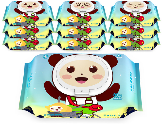 달곰이 패밀리 아기물티슈 엠보싱 캡형, 55g, 80매, 10개