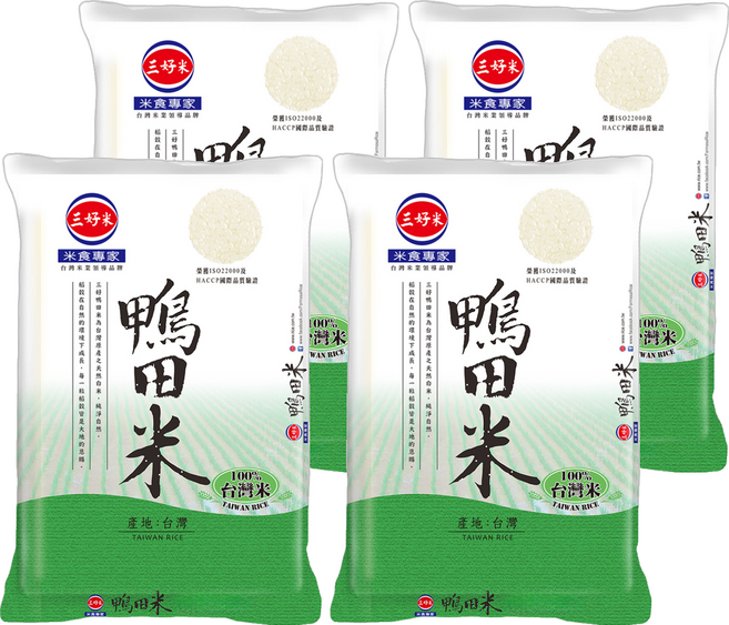 三好米 鴨田米 與農民簽約合作 品質穩定 輕巧包裝 真空保存, 1kg, 4包, 未分級