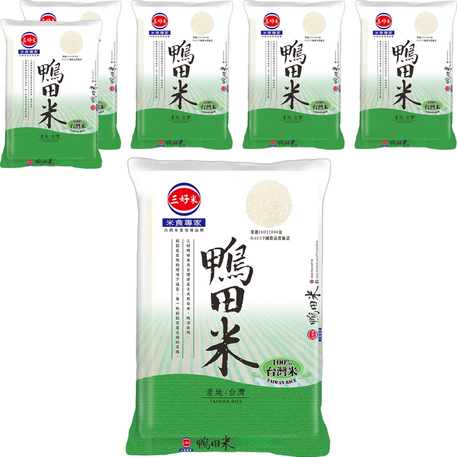 三好米 鴨田米 與農民簽約合作 品質穩定 輕巧包裝 真空保存, 1kg, 6包, 未分級