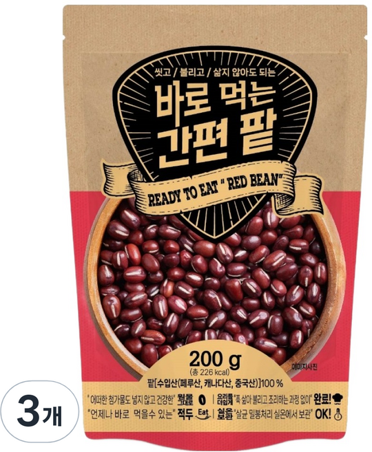 바로먹는 간편 팥, 3개, 200g