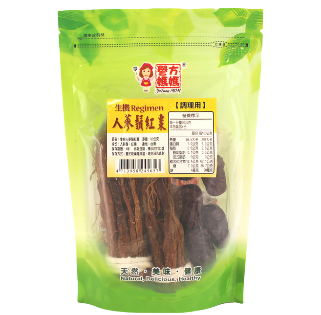 譽方媽媽 生機 人蔘鬚紅棗, 80g, 1包