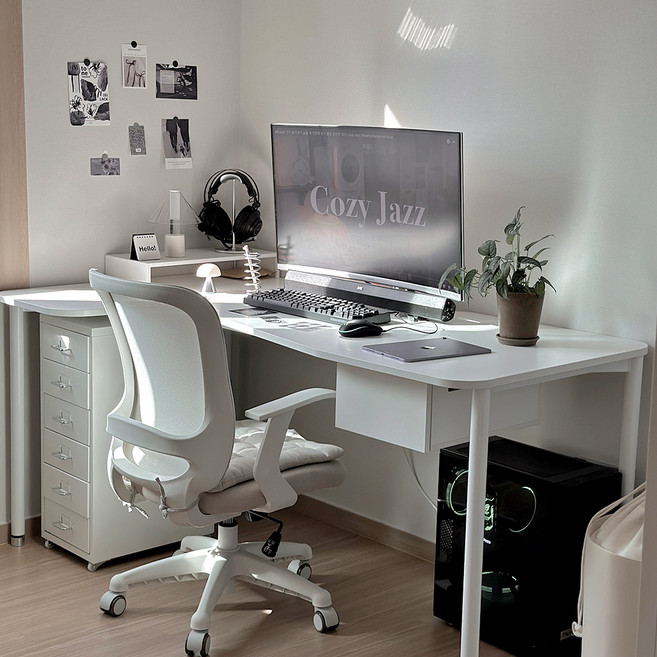 필웰 횸 컴퓨터 책상 좌측형 1400 방문설치, 화이트