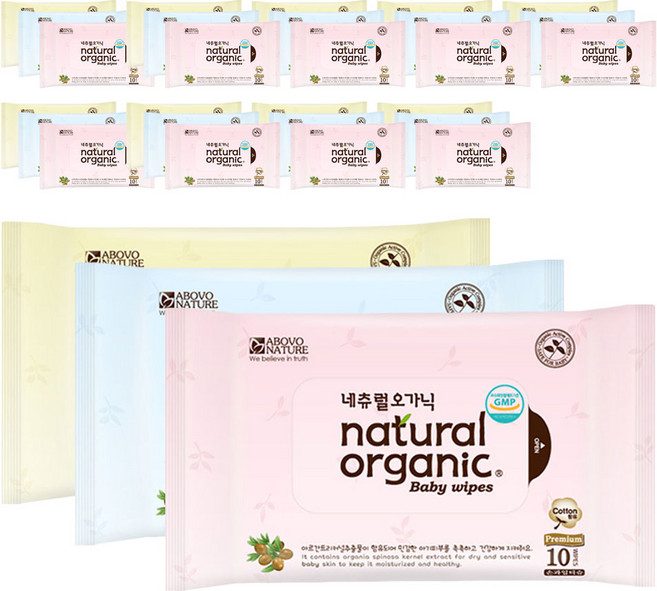 네츄럴오가닉 프리미엄 플레인 손입 물티슈 휴대형, 70g, 10매, 60개