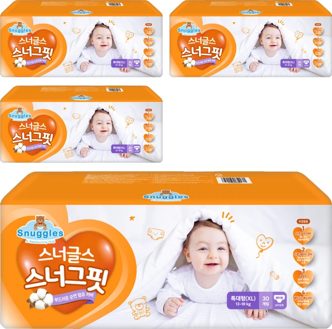 스너글스 스너그핏 팬티형 기저귀 아동공용, 특대형(XL), 120매 - 쿠팡