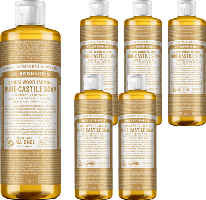 닥터브로너스 샌달우드 자스민 페이스 앤 바디 퓨어 캐스틸 솝 바디워시, 475ml, 6개