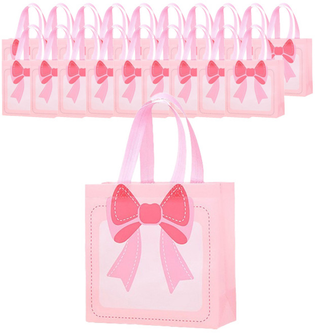 마켓감성 왕리본 토트 부직포가방, 핑크, 20개