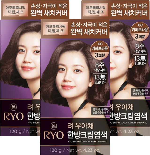 려 우아채 멋내기 새치크림, 6C 커피브라운, 3개