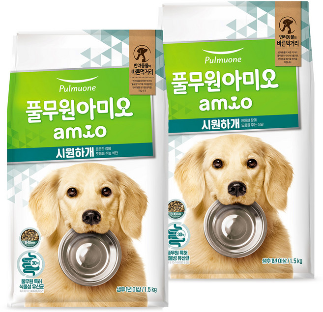 풀무원아미오 강아지 시원하개 기능성 사료, 장건강/유산균, 1.5kg, 2개