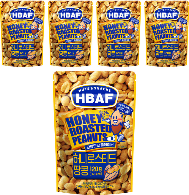 바프 넛츠 앤 스낵스 허니로스티드 땅콩, 120g, 5개