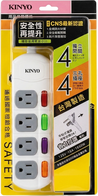 Kinyo 延長線 4開4孔 CG1446, 1個, 1.8m