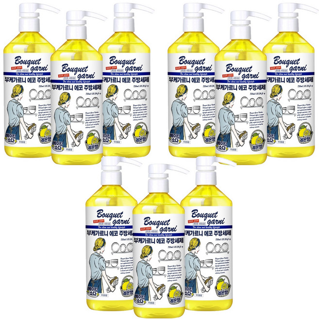 부케가르니 에코 1종 주방세제 레몬향, 750ml, 9개